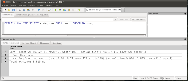 EXPLAIN ANALYSE SELECT code, nom FROM taero ORDER BY nom (sans index)