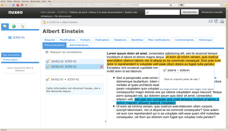 Annotation des documents (Nuxéo-DM)