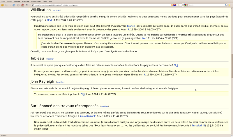 Discussion sous forme de page Wiki (Wikipédia)