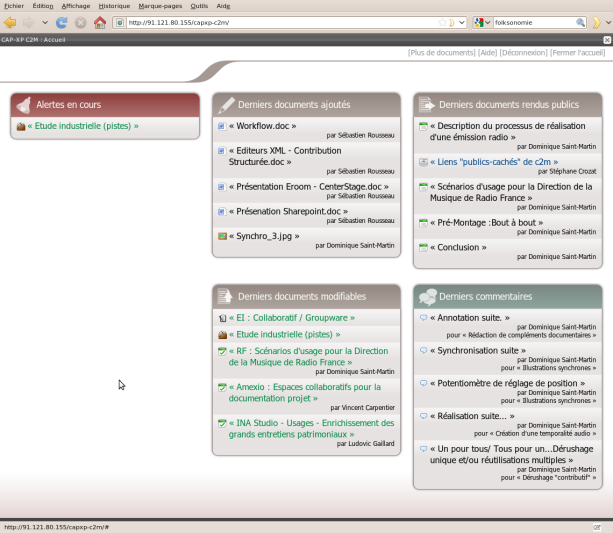 Exemple de tableau de bord (projet CAP-XP, UTC)