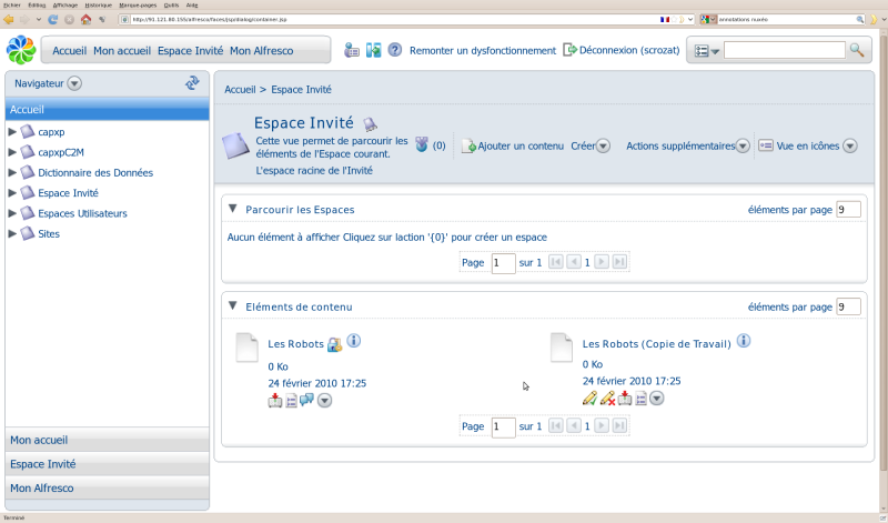 Exemple de gestion de transactions par check-in / check-out (Alfresco)