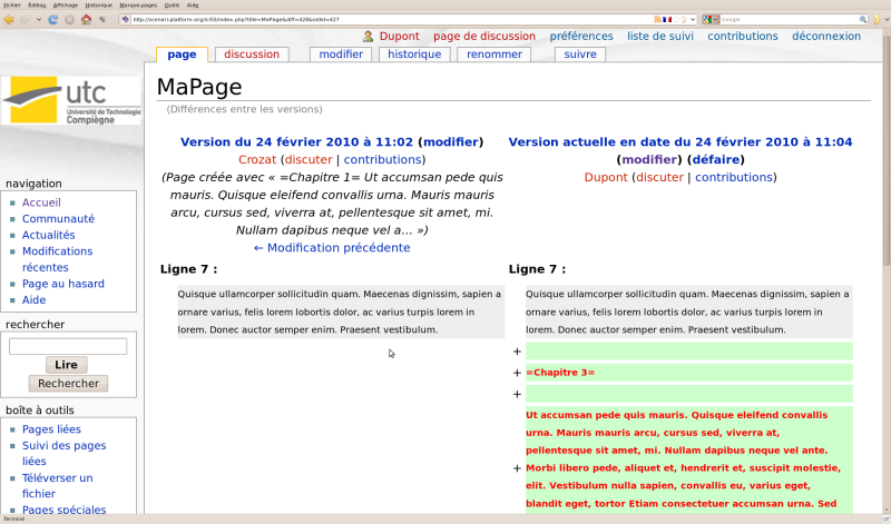 Comparaison des versions (MediaWiki)