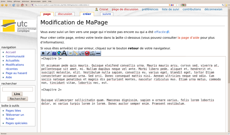 Création d'une page (MediaWiki)