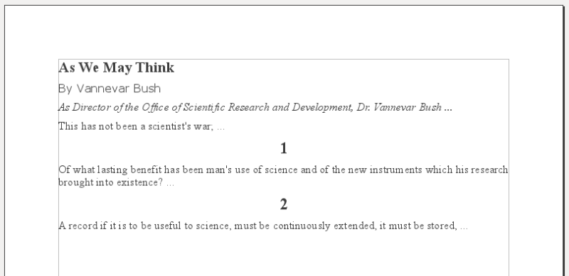 Visualisation dans OpenOffice.org Writer de l'extrait de l'article "As We May Think"