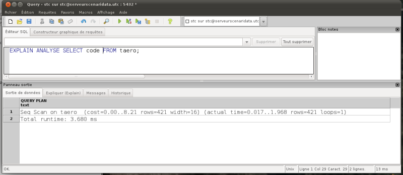 EXPLAIN ANALYSE SELECT code FROM taero