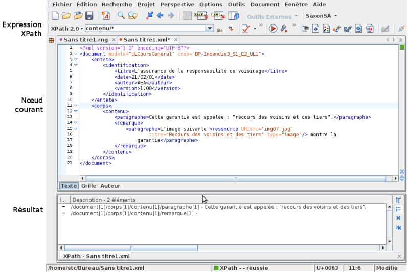 Exécution d'expression XPath dans l'éditeur Oxygen