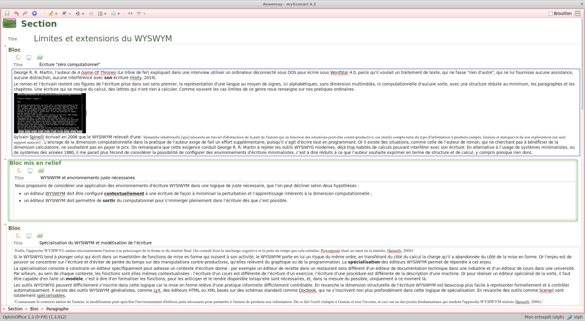 Environnement d'édition Scenari centré sur un fragment