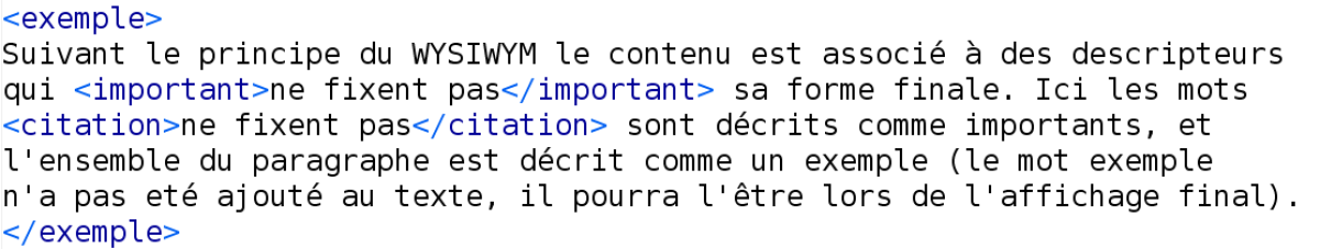 Un contenu WYSIWYM XML (Oxygen)