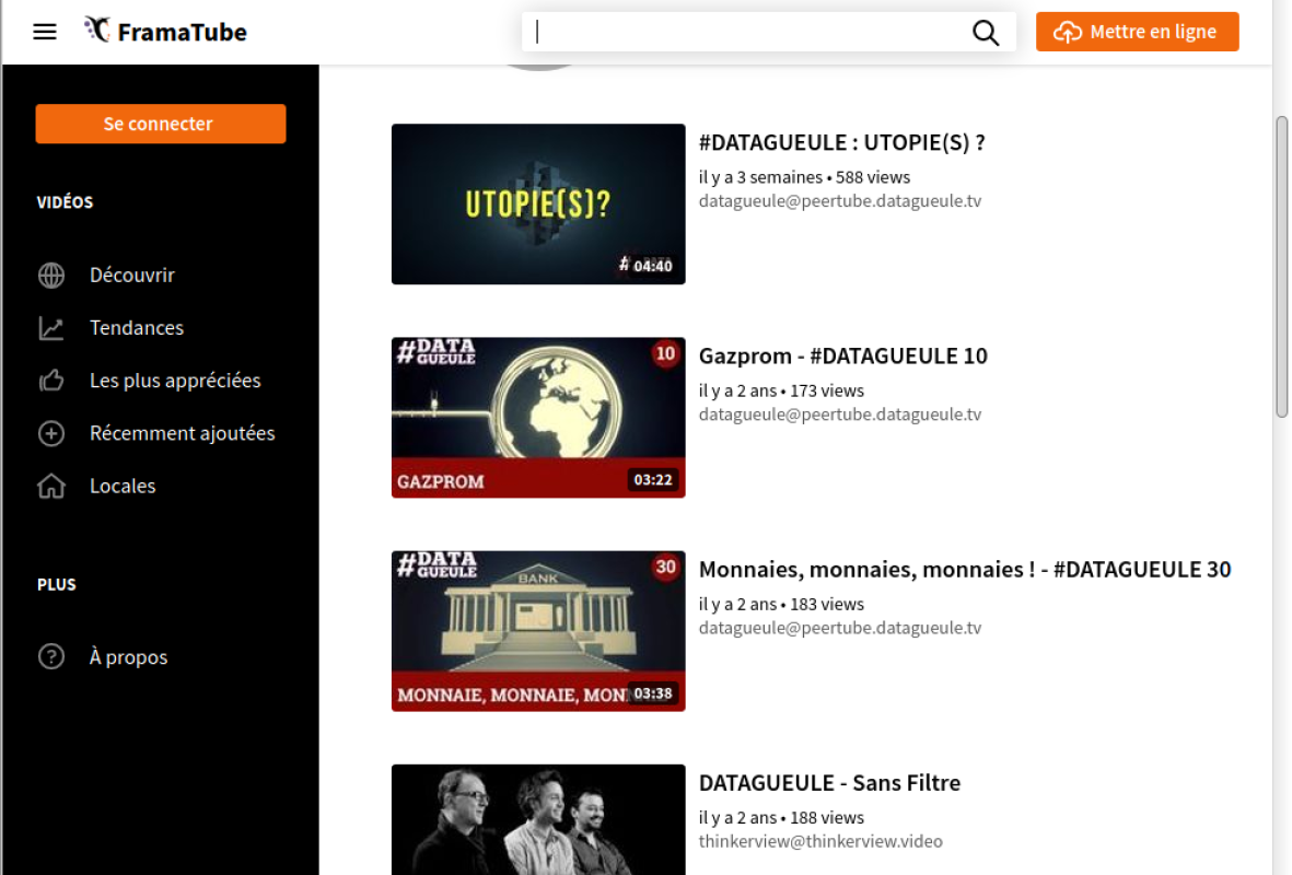 Émissions #DATAGUEULE sur Peertube depuis l'instance Framatube
