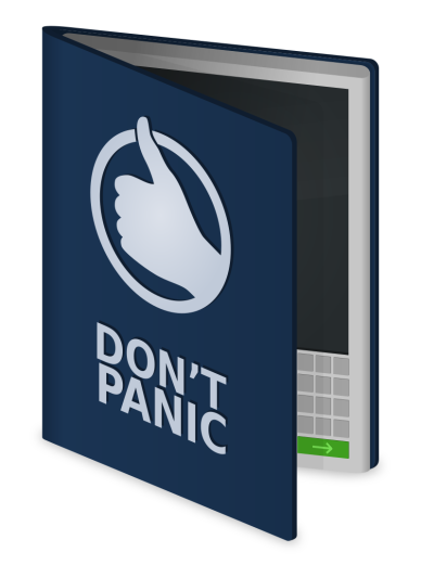 Don't panic, depuis "The Hitchhiker's Guide to the Galaxy" (commons.wikimedia.org, Nicosmos, Domaine public)
