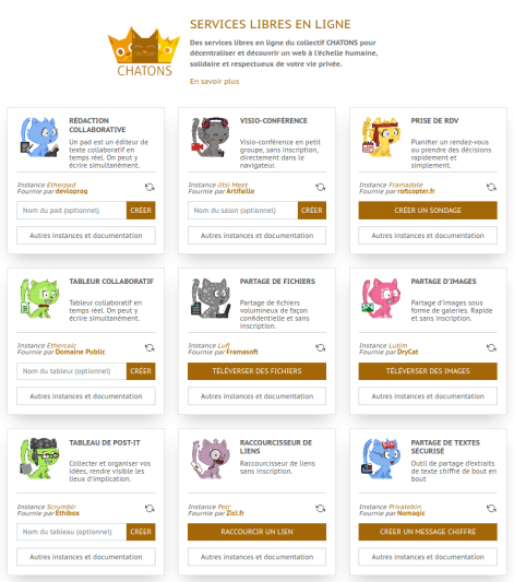 Les services du collectif CHATONS (entraide.chatons.org)