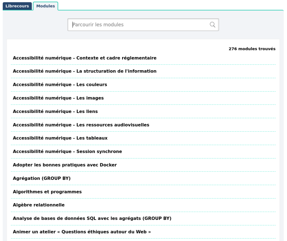276 modules disponibles sur librecours.net en avril 2022