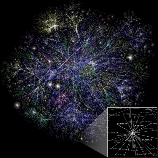 Carte partielle d'Internet en 2005, The Opte Project (https://en.wikipedia.org/wiki/File:Internet_map_1024.jpg)